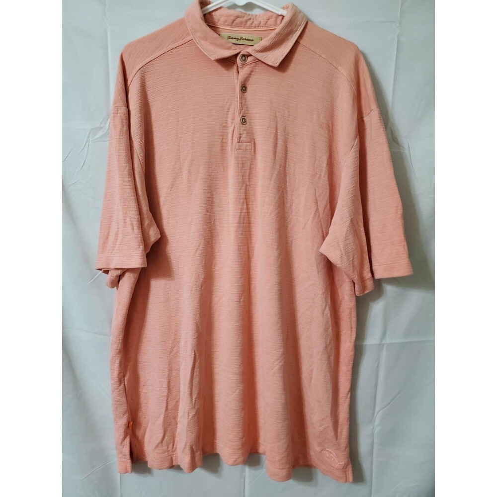 Tommy Bahama Polo Shirt Men’s XL Salmon Short Sleeve Silk/Cotton Blend